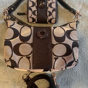 Y2K Authentic COACH shoulder Bag Jacquard Hobo Matching Wallet